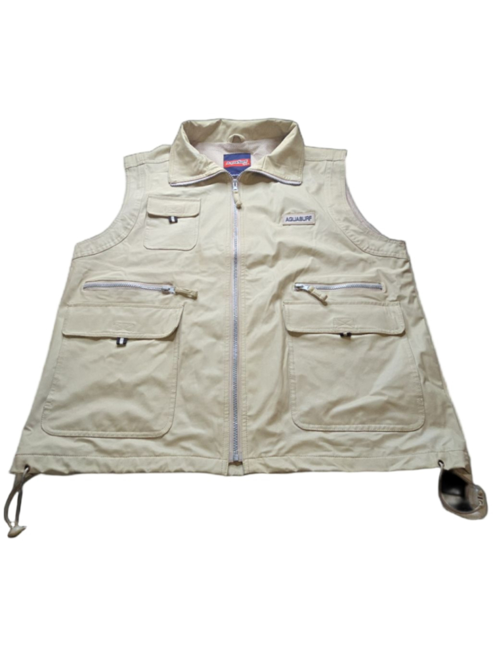 AquaSurf Utility Fishing Vest Mens L Beige Distressed Multi Pocket Outdoor - Picture 1 of 12